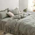 Rustic Gingham Duvet Cover with Ruffle - Green