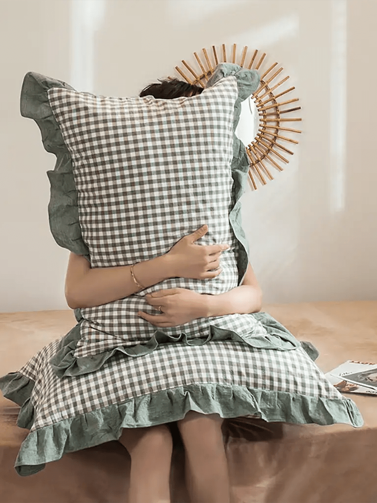 Rustic Gingham Pillowcase with Ruffle
