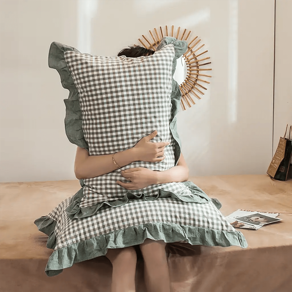Rustic Gingham Pillowcase with Ruffle