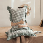 Rustic Gingham Pillowcase with Ruffle