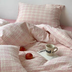 Soft Pink Plaid Cotton Duvet Cover