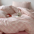 Soft Pink Plaid Cotton Duvet Cover