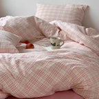 Soft Pink Plaid Cotton Duvet Cover