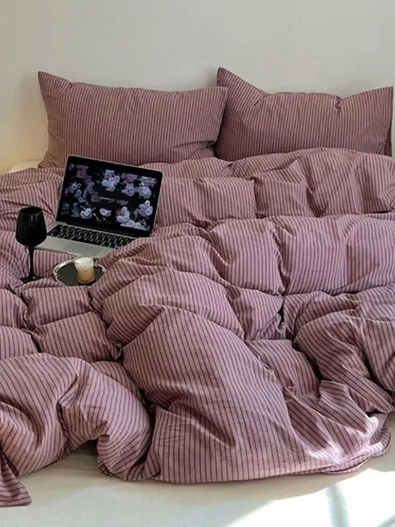 Purple Striped Bedding Set