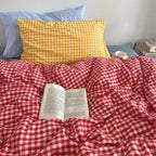 Cotton Small Gingham Duvet Cover Set - Vintage Red