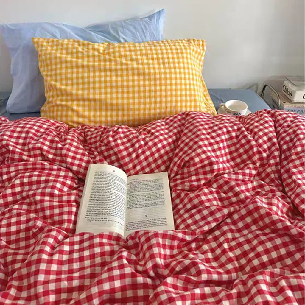 Cotton Small Gingham Duvet Cover Set - Vintage Red