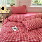 Cotton Small Gingham Duvet Cover Set - Vintage Red