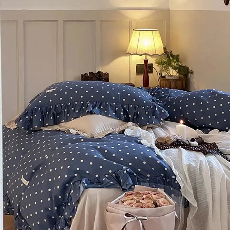 Vintage Blue Polka Dot Duvet Cover Set