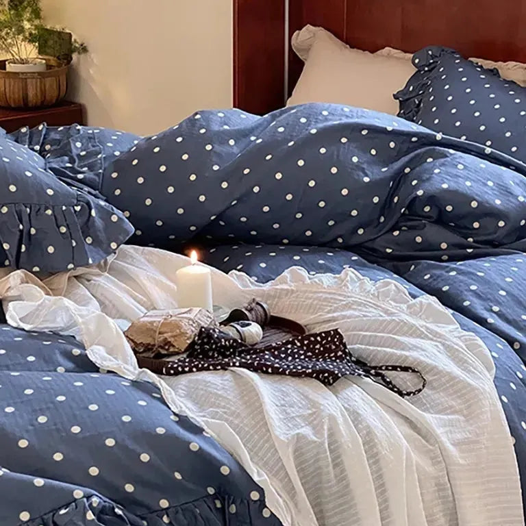 Vintage Blue Polka Dot Duvet Cover Set