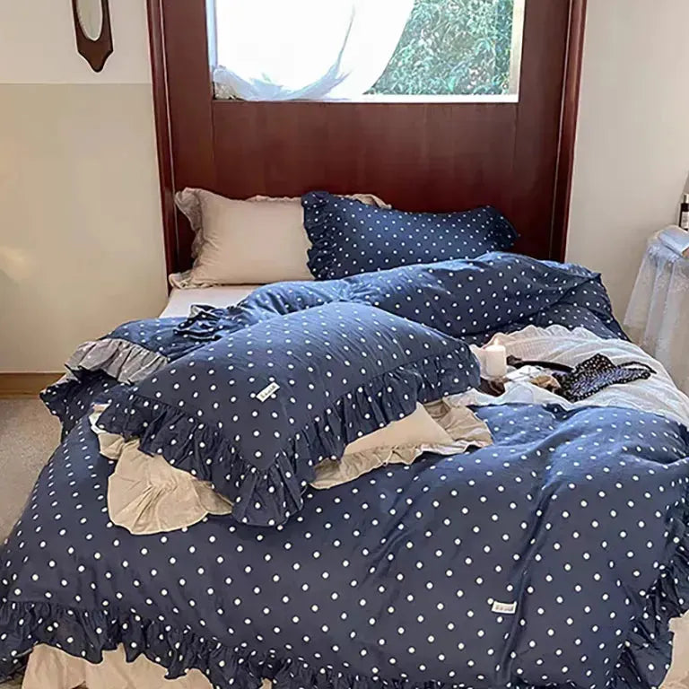 Vintage Blue Polka Dot Duvet Cover Set