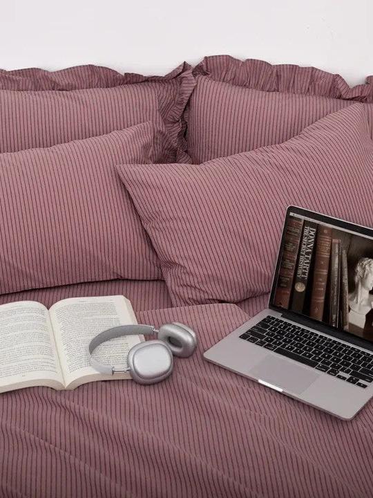 Purple Striped Bedding Set
