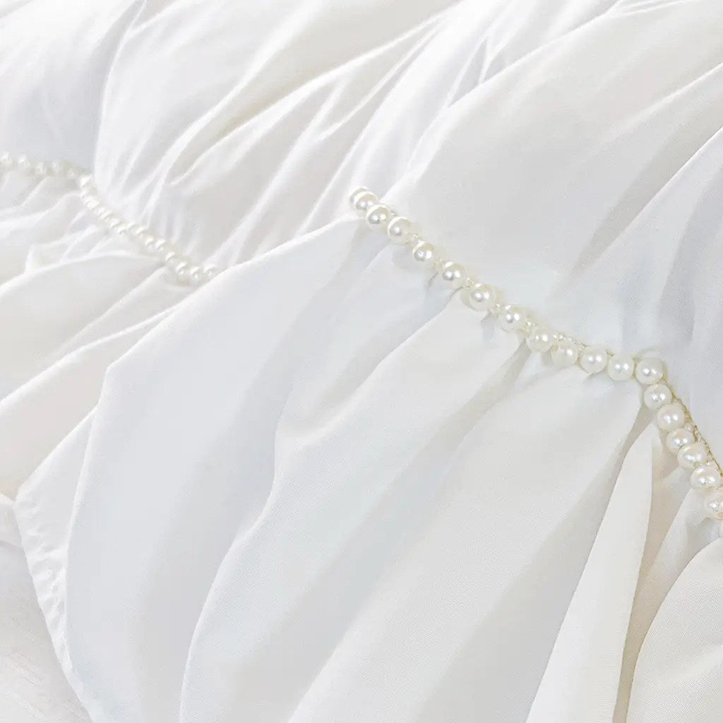 White Shabby Chic Pearl Beaded Bedding Set