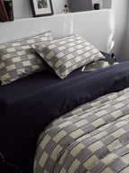 Ashwood Fringe Check Clipped Jacquard Cotton Bedding Set original reference image 1