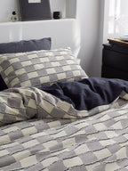 Ashwood Fringe Check Clipped Jacquard Cotton Bedding Set original reference image 2