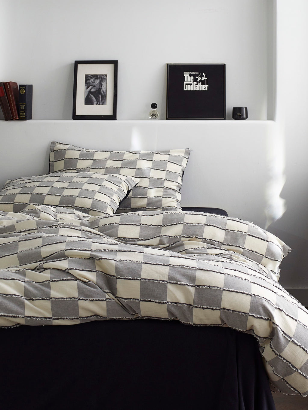 Ashwood Fringe Check Clipped Jacquard Cotton Bedding Set original reference image 3