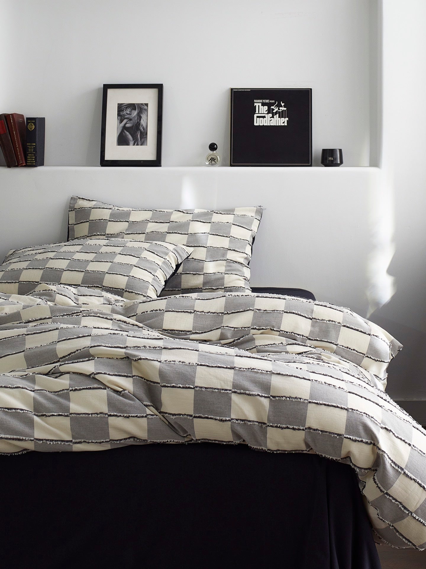 Ashwood Fringe Check Clipped Jacquard Cotton Bedding Set original reference image 3