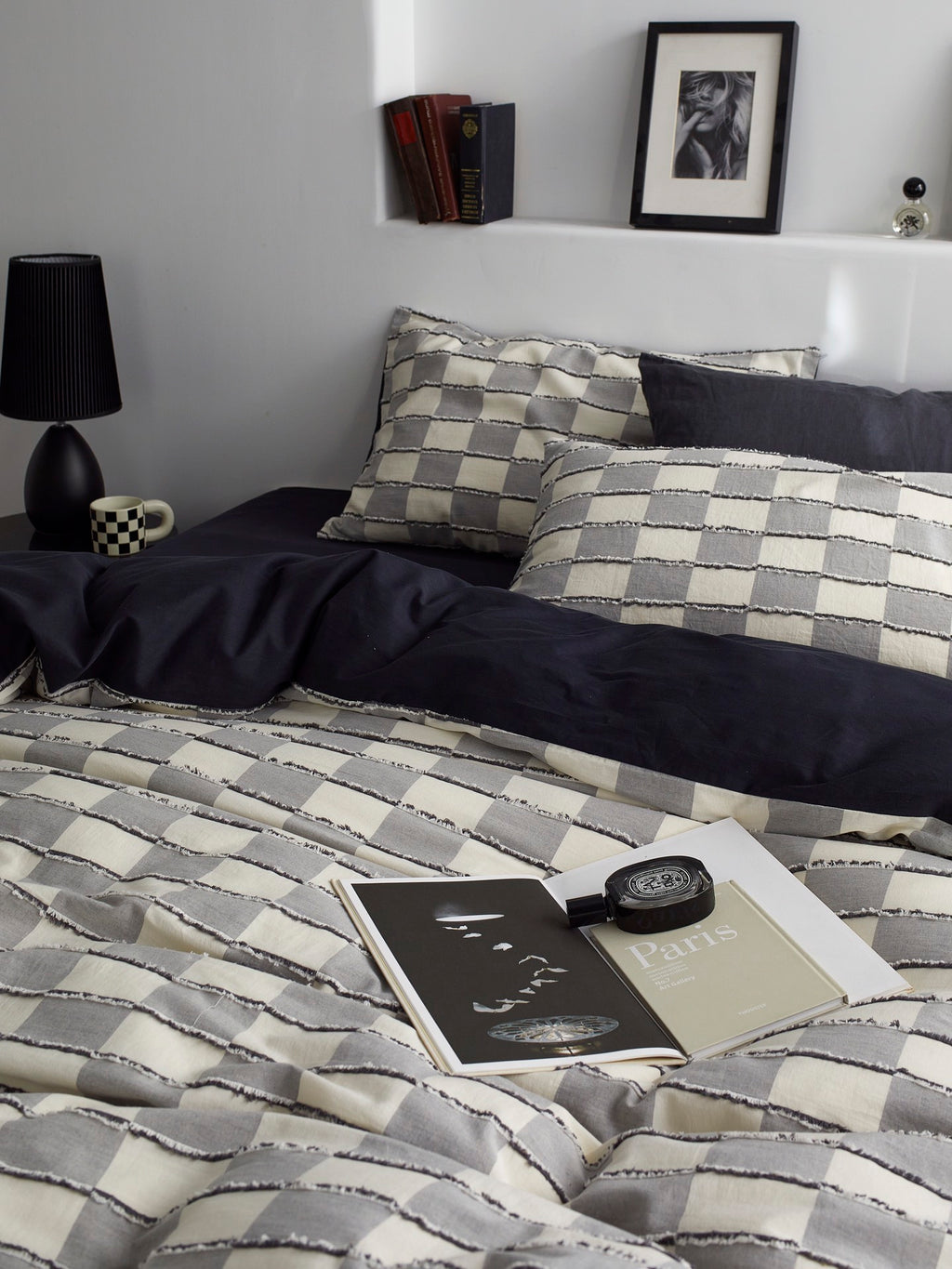 Ashwood Fringe Check Clipped Jacquard Cotton Bedding Set original reference image 6