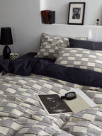 Ashwood Fringe Check Clipped Jacquard Cotton Bedding Set original reference image 6