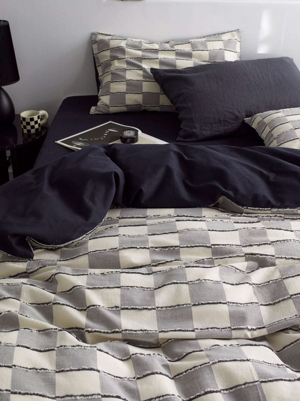 Ashwood Fringe Check Clipped Jacquard Cotton Bedding Set original reference image 7