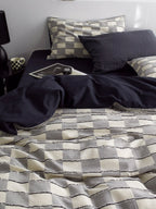 Ashwood Fringe Check Clipped Jacquard Cotton Bedding Set original reference image 7