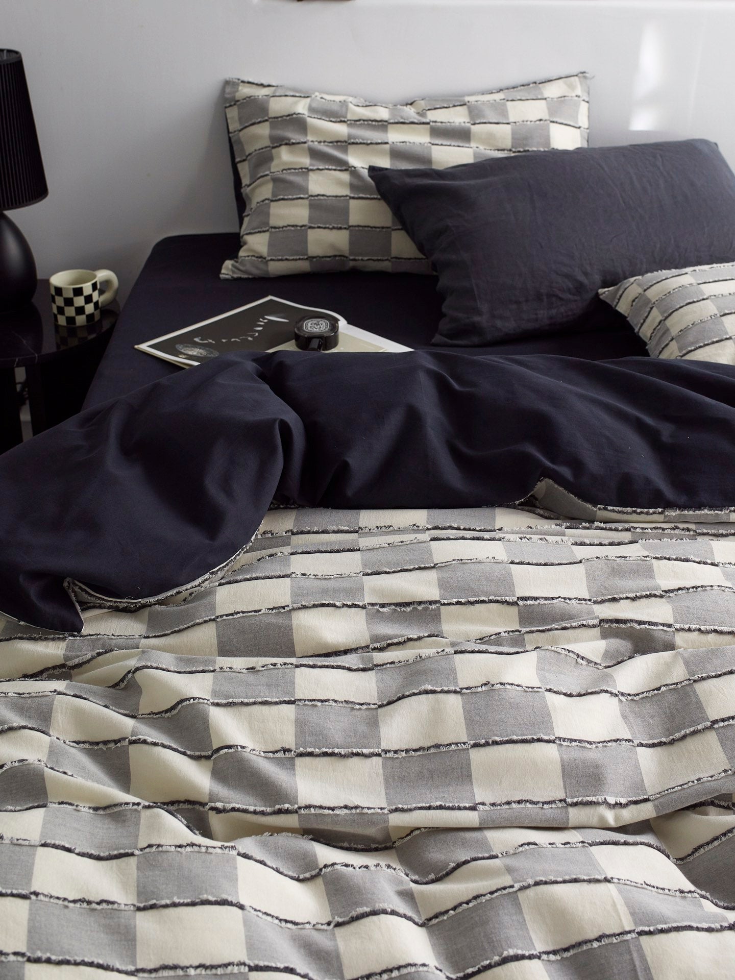 Ashwood Fringe Check Clipped Jacquard Cotton Bedding Set original reference image 7