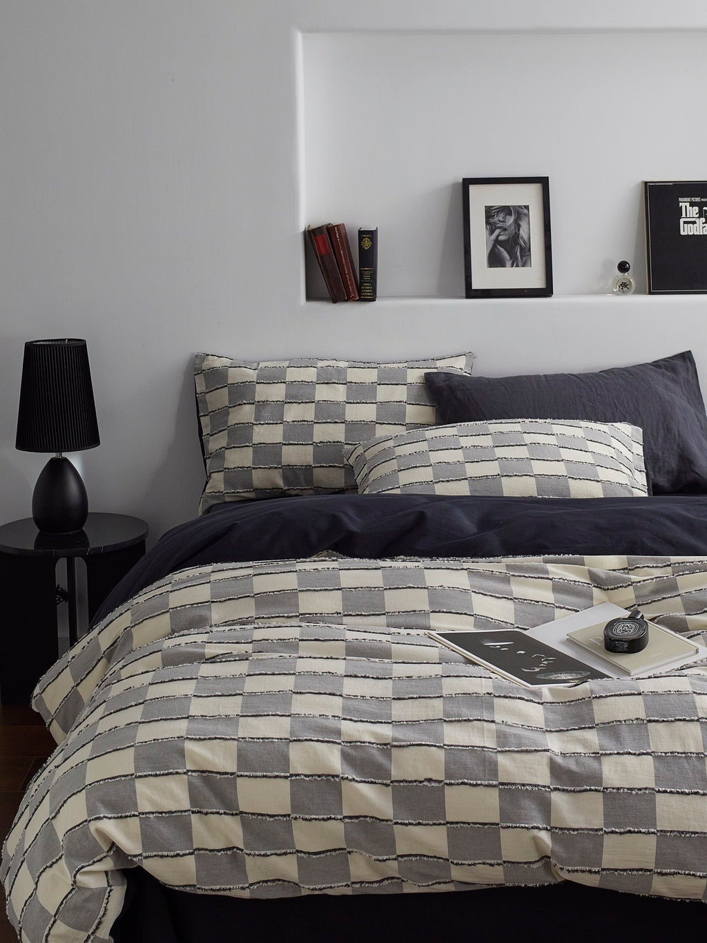 Ashwood Fringe Check Clipped Jacquard Cotton Bedding Set original reference image 8