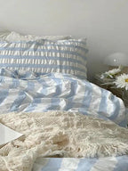 Baby Blue Seersucker Stripe Cotton Duvet Cover