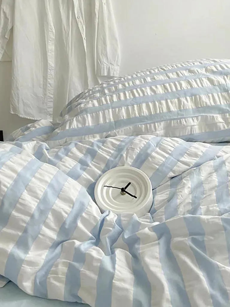 Baby Blue Seersucker Stripe Cotton Duvet Cover