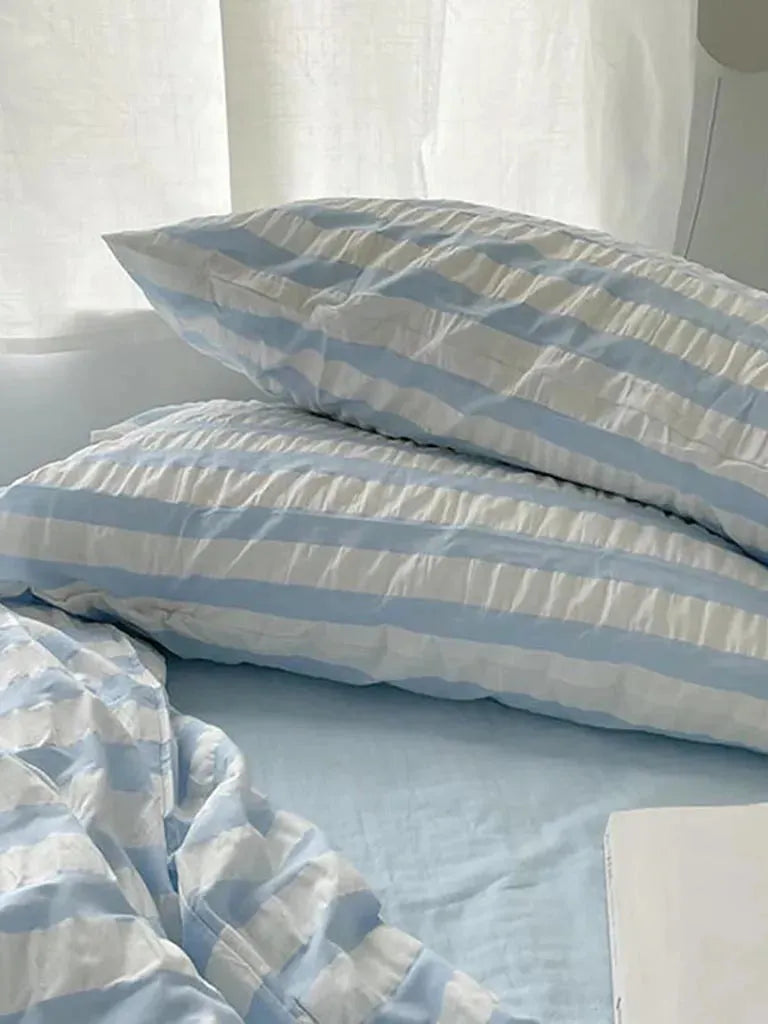 Baby Blue Seersucker Stripe Cotton Duvet Cover