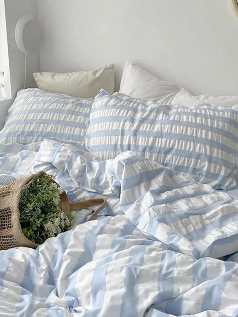 Baby Blue Seersucker Stripe Cotton Duvet Cover