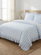 Baby Blue Seersucker Stripe Ruffle Duvet Cover