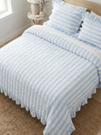 Baby Blue Seersucker Stripe Ruffle Duvet Cover