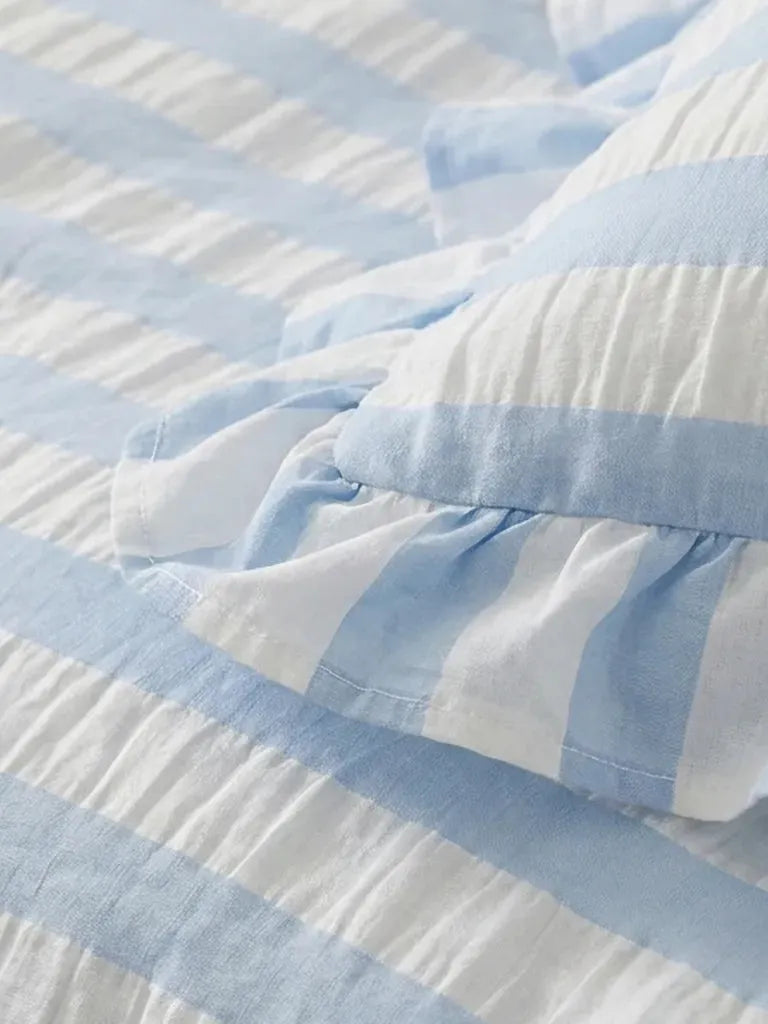 Baby Blue Seersucker Stripe Ruffle Duvet Cover
