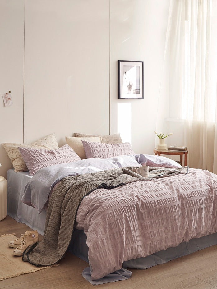 Blush Cloud Cotton Seersucker Bedding Set original reference image 2