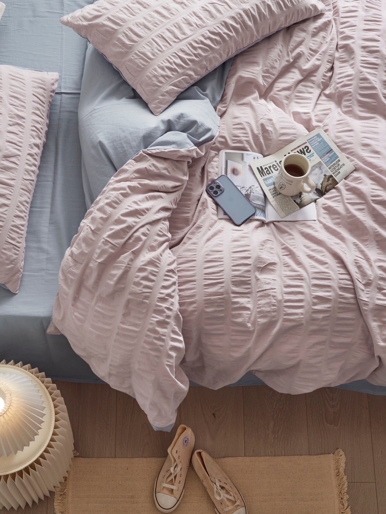 Blush Cloud Cotton Seersucker Bedding Set original reference image 5