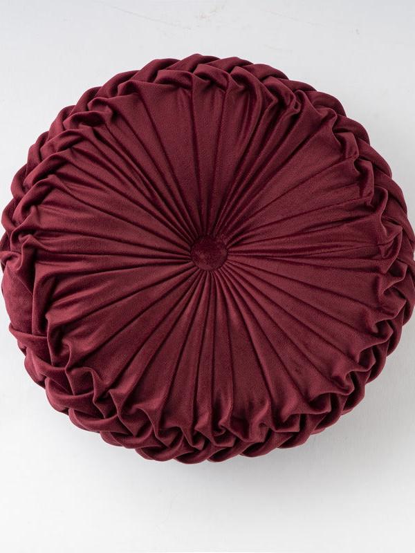 Colorful Round Pleated Velvet Cushion - Burgundy