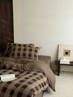 Chestnut Gingham Cotton Muslin Bedding Set original reference image 5
