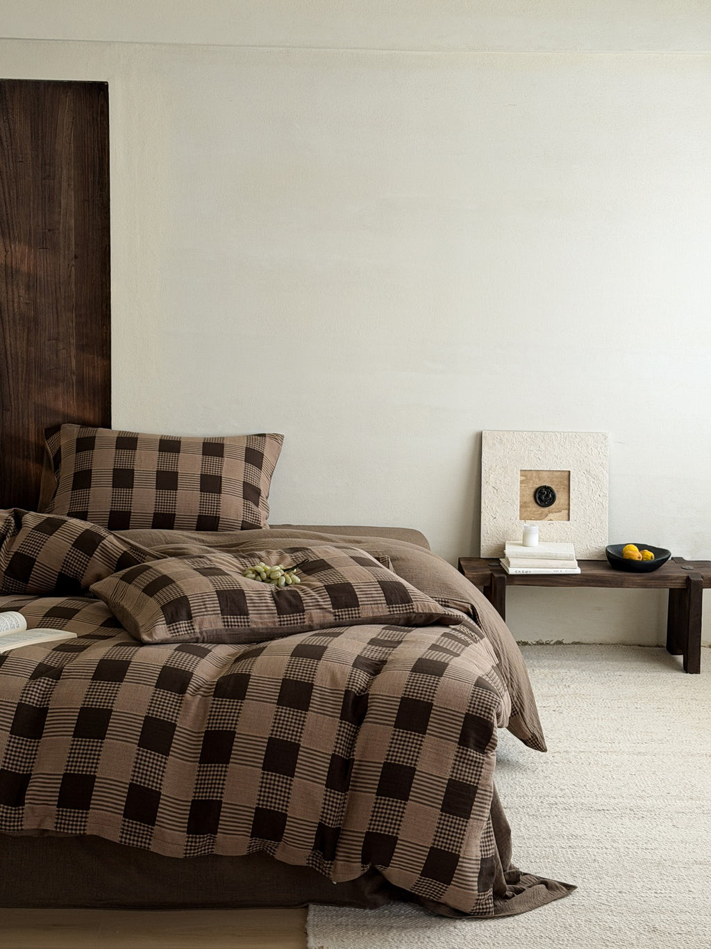Chestnut Gingham Cotton Muslin Bedding Set original reference image 7