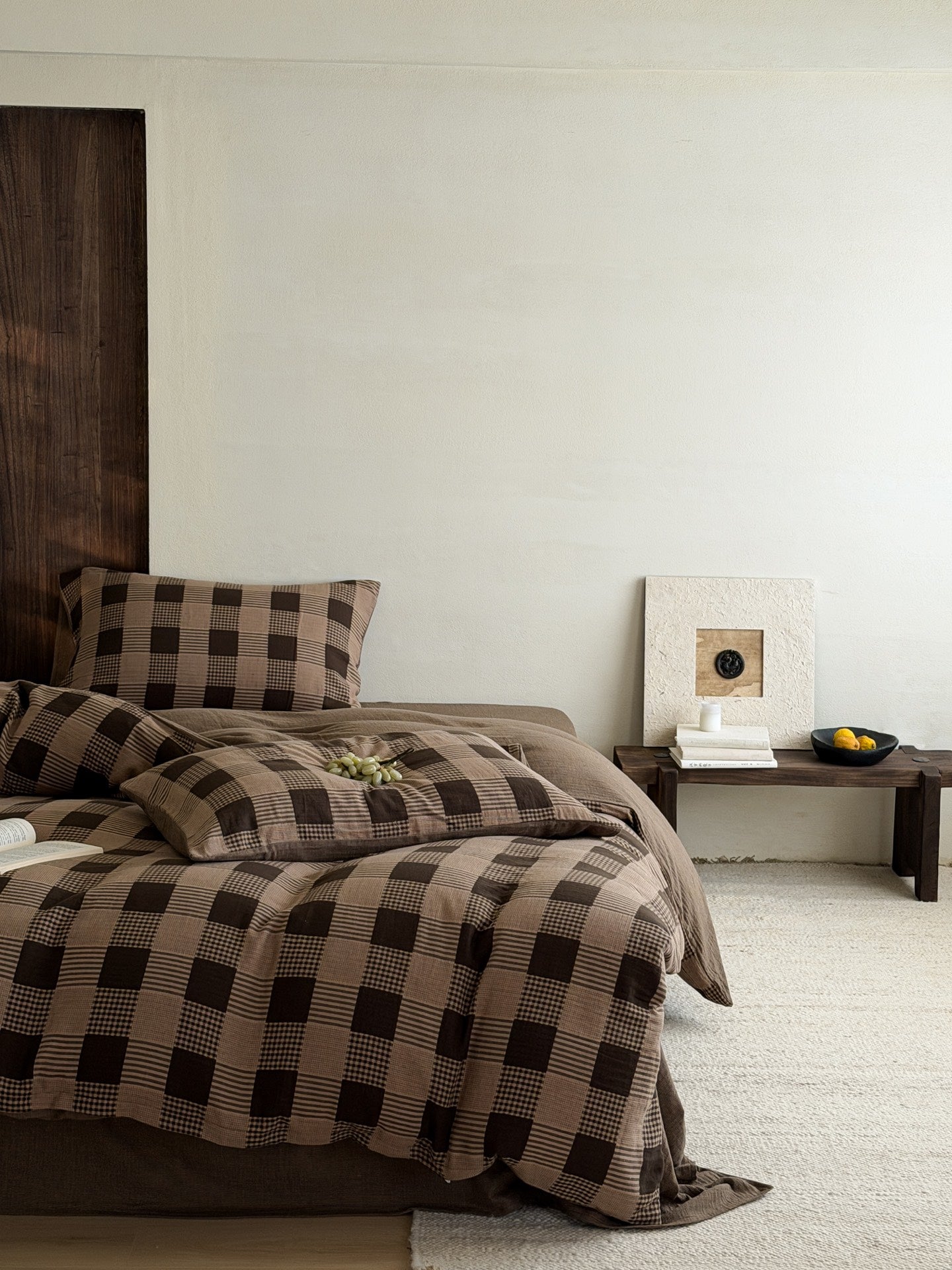 Chestnut Gingham Cotton Muslin Bedding Set original reference image 7