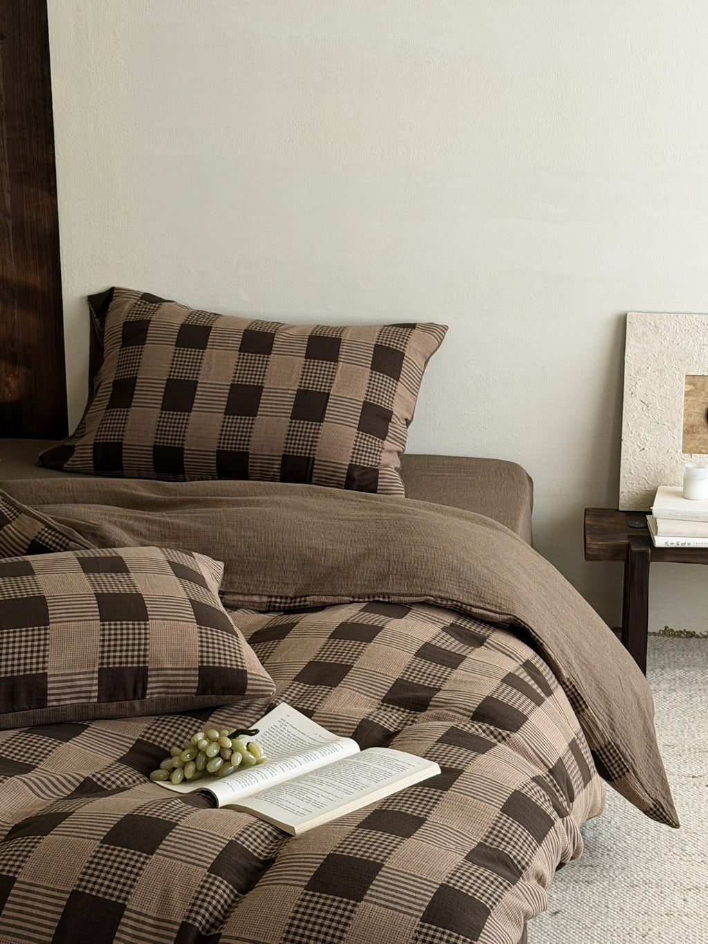 Chestnut Gingham Cotton Muslin Bedding Set original reference image 9