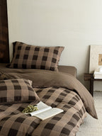Chestnut Gingham Cotton Muslin Bedding Set original reference image 9