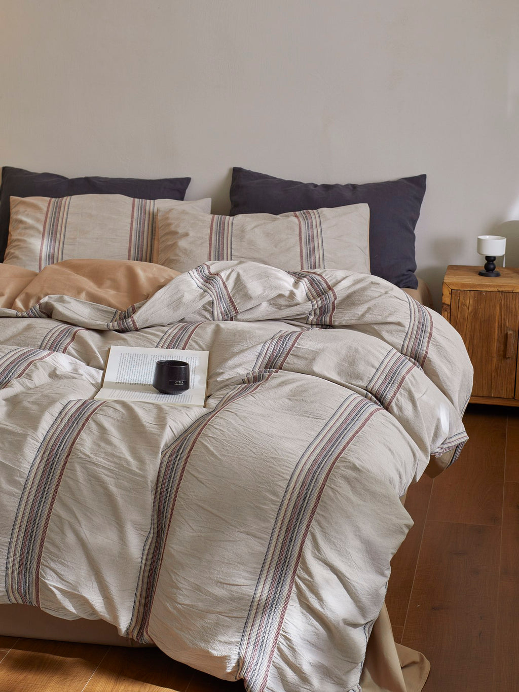 Clay Heritage Stripe Jacquard Cotton Bedding Set original reference image 1