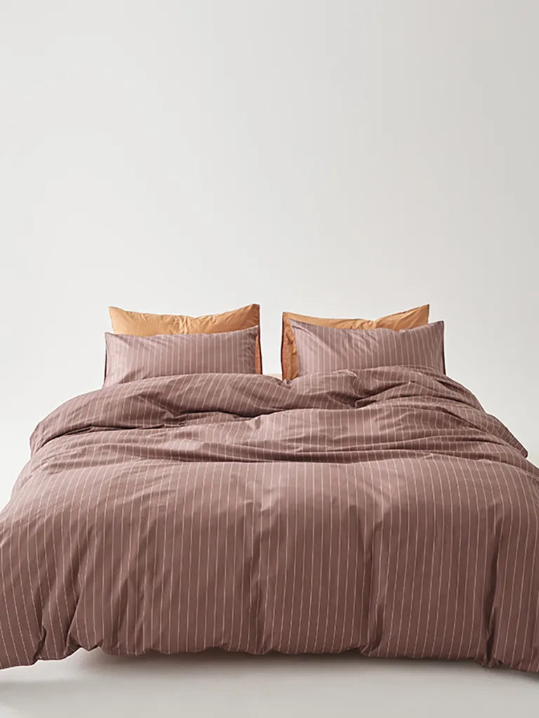 Clay Pinstripe Cotton Duvet Cover