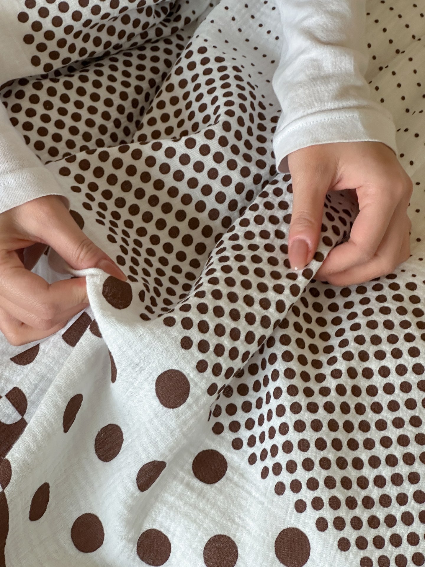 Cocoa Polka Dot Cotton Muslin Bedding Set original reference image 1