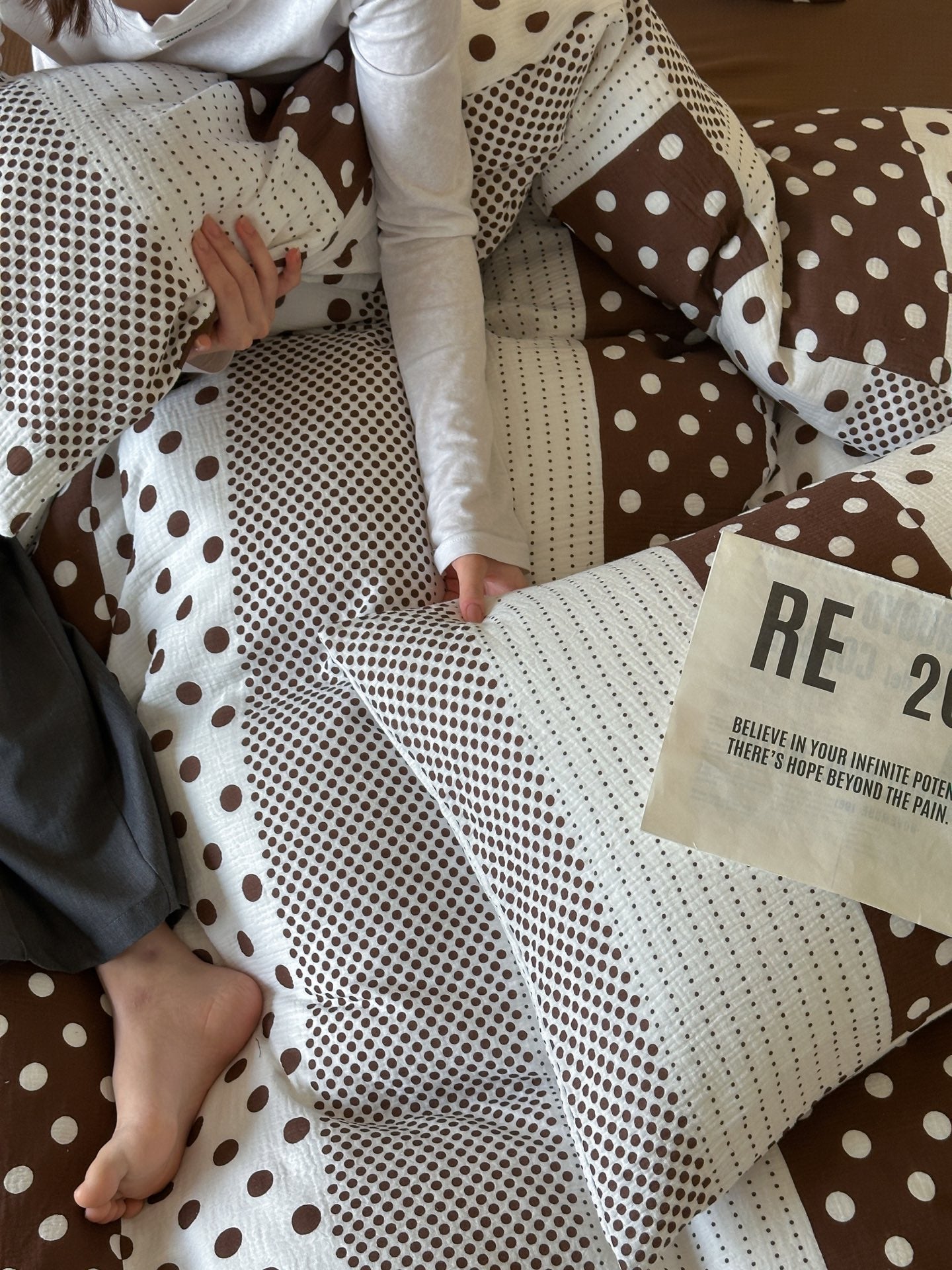 Cocoa Polka Dot Cotton Muslin Bedding Set original reference image 2