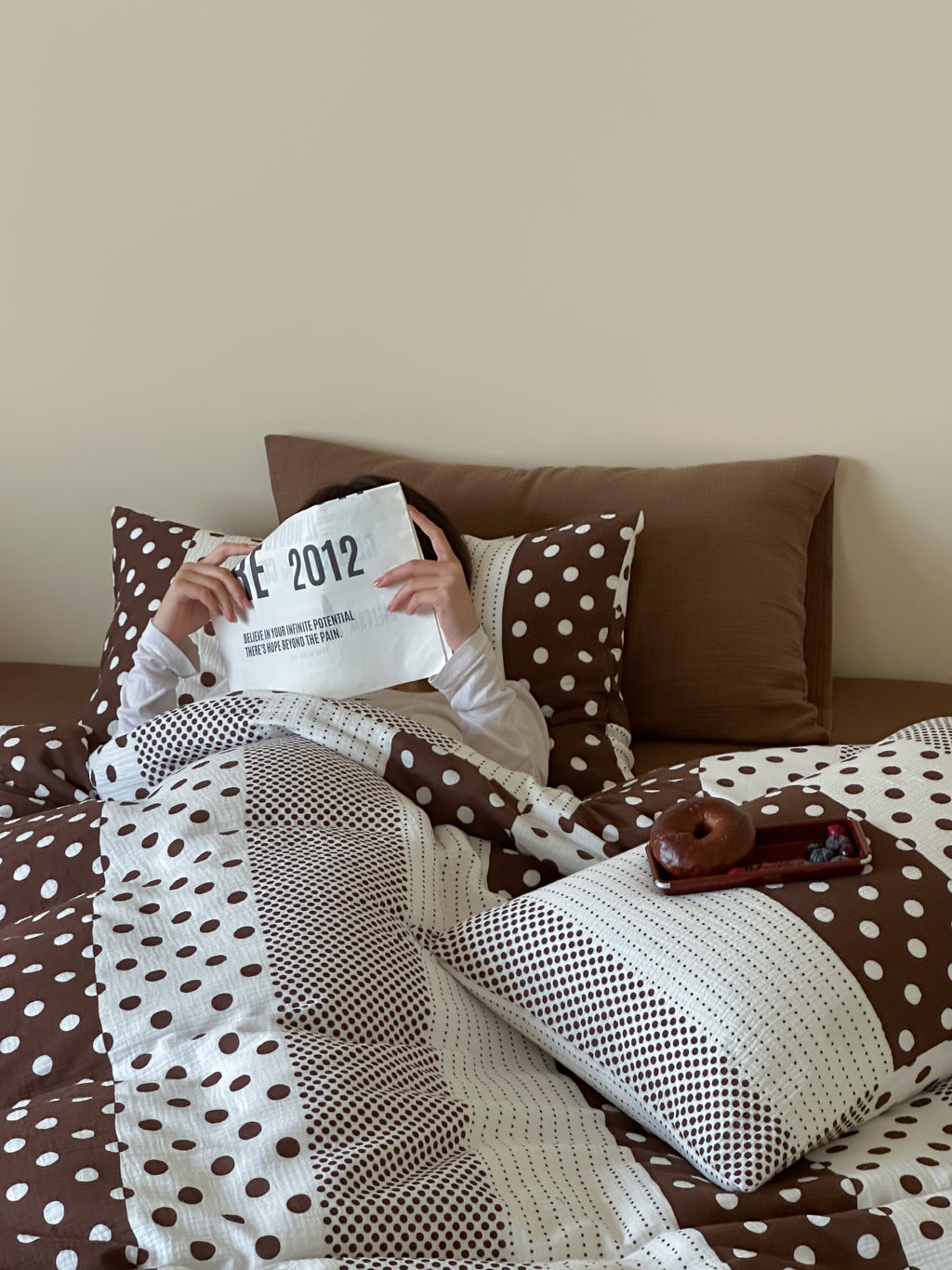 Cocoa Polka Dot Cotton Muslin Bedding Set original reference image 3