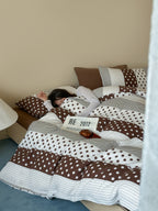 Cocoa Polka Dot Cotton Muslin Bedding Set original reference image 5