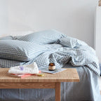 Cotton Small Gingham Duvet Cover Set - Baby Blue