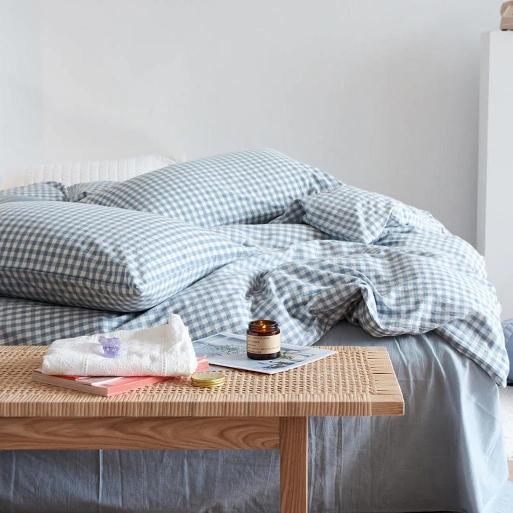 Cotton Small Gingham Duvet Cover Set - Baby Blue