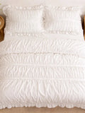 Cream Ruched Ruffle Cotton Duvet Cover